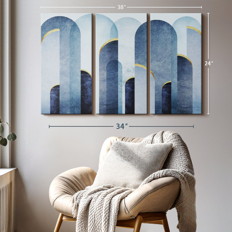 Holiday «Mid-Century Arches Blue Gold Canvas Print» sur, H 38 po x l 24 po