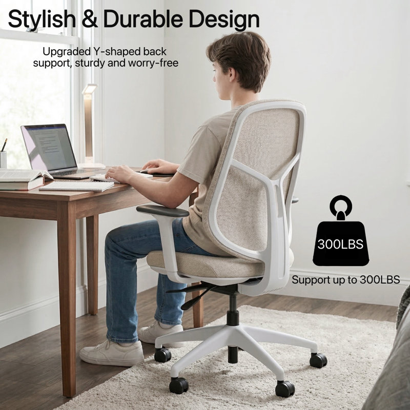 Ergonomic Mesh Home Office Chair with Adjustable Seat Depth, Height & Armrest, Modern Swivel Computer Desk Chair with wheels, Breathable Task Chair, BIFMA Certified