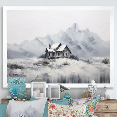 «Grey and White Cozy Snow Cabin», reproduction sur toile