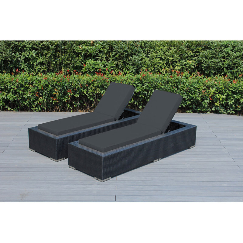 Billyjo Outdoor Wicker Chaise Lounge - No Assembly, Supercrylic Red, Black