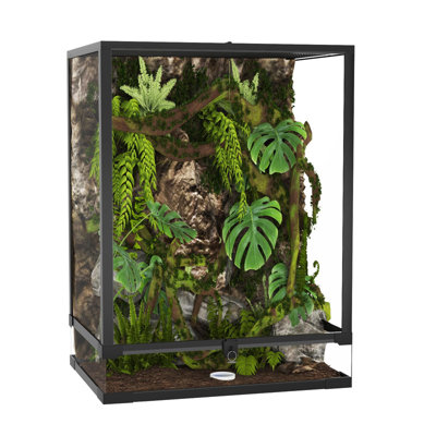 36 x 18 x 24 Inch Tall Reptile Enclosure, 67 Gallon Glass Terrarium with Double Hinge Doors & Ventilation