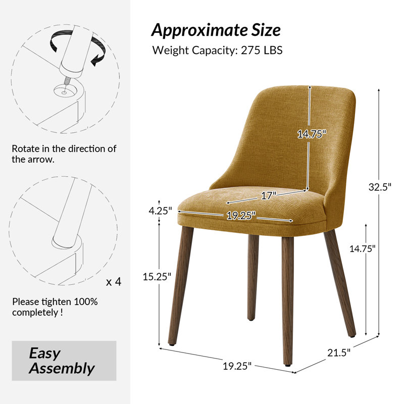 Ensemble de chaises de salle à manger rembourrées l 19,25 po Kanalu, 6, Moutarde