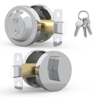 Méga poignées serrure à pêne dormant Buena - pêne dormant pour portes gauches ou droites, pêne dormant verrouillable pour intérieur / extérieur - chrome poli
