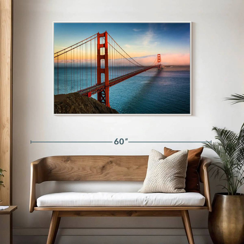 Golden Gate, lever de soleil sur l'océan, Cadre flottant blanc, 46 po x 31 po