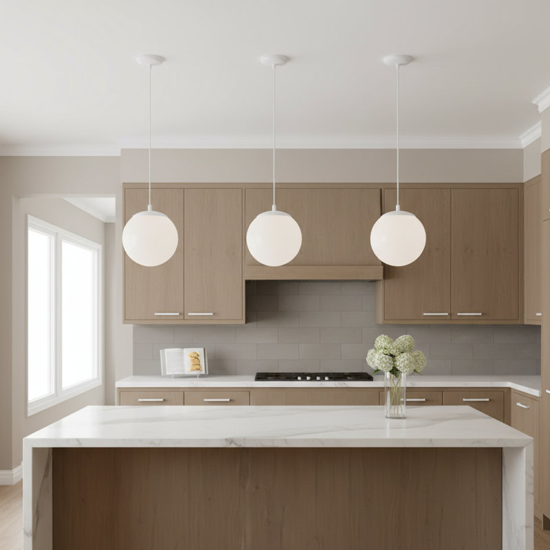 1 - Light Pendant, 8.5" H x 8" W x 8" D, White