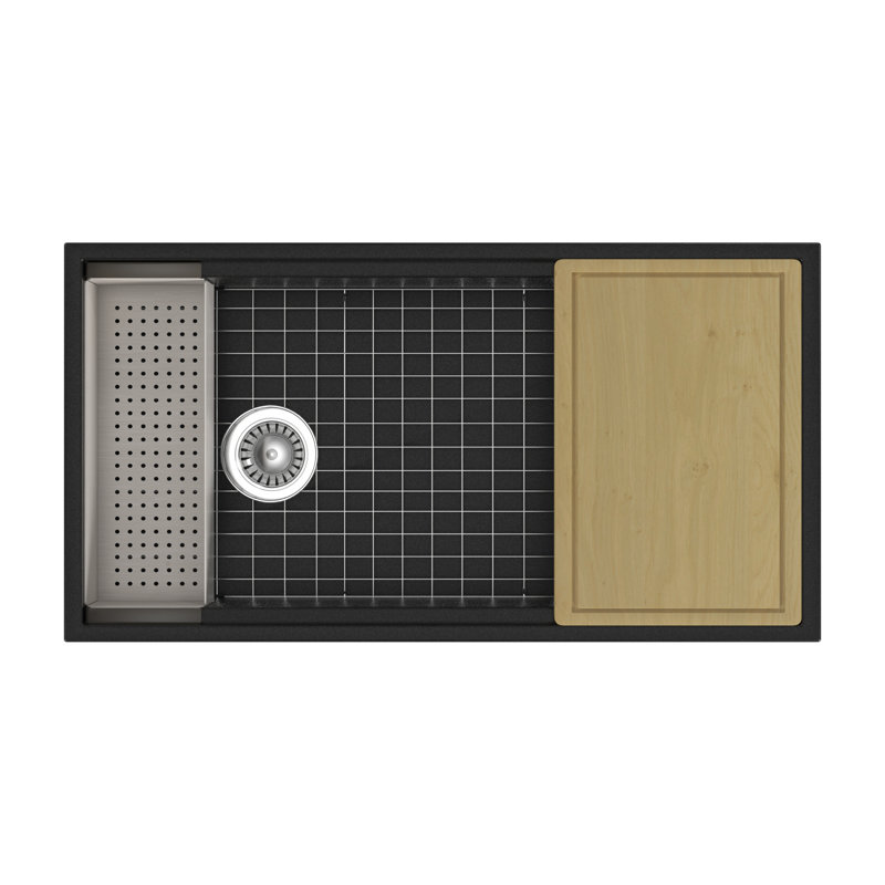 DUCASSE FIRECLAY KITCHEN WORKSTATION, 33", GLOSS WHITE, Matte Black