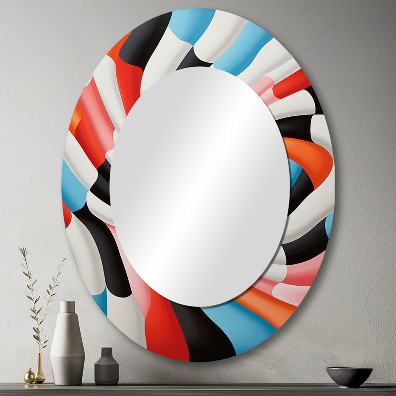 Grand miroir mural ovale coloré sur métal, 43 po x 33 po