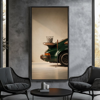 Vintage Green Sports Car Golf Club Elegant Luxury Vehicle Wall Decor - Large Framed Canvas Master Bedroom Wall Art Print