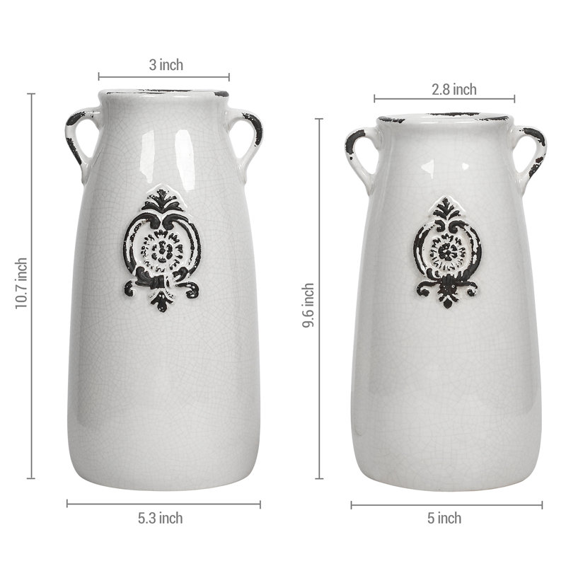2 Piece White Ceramic Table Vase Set