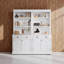 Ensemble de bibliothèque moderne blanche 83,4 "avec 3 bandes d'éclairage DEL, 2 tiroirs et 4 portes - Ensemble de 2 armoires de rangement en bois massif et en panneau de fibres à densité moyenne pour le salon / bureau à domicile