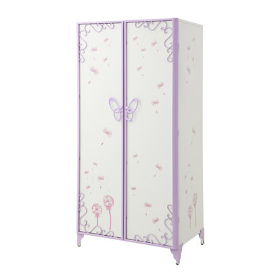 Priya II White & Light Synthetic Leather Purple Finish Wardrobe
