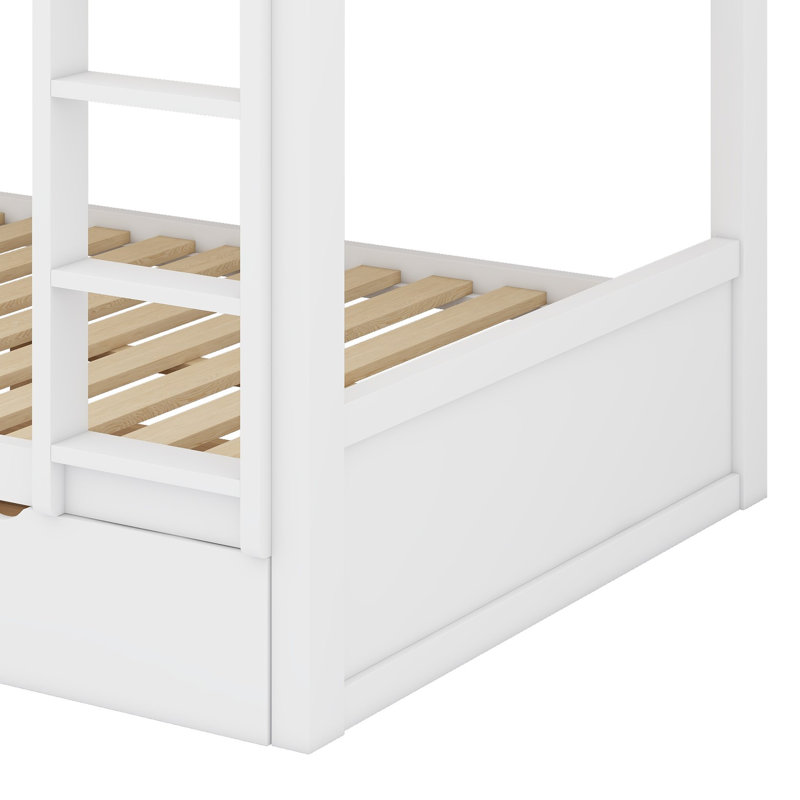 Bunk Bed With Drawers, Wood Bunk Bed With Storage Cabinets And LED Lights, White