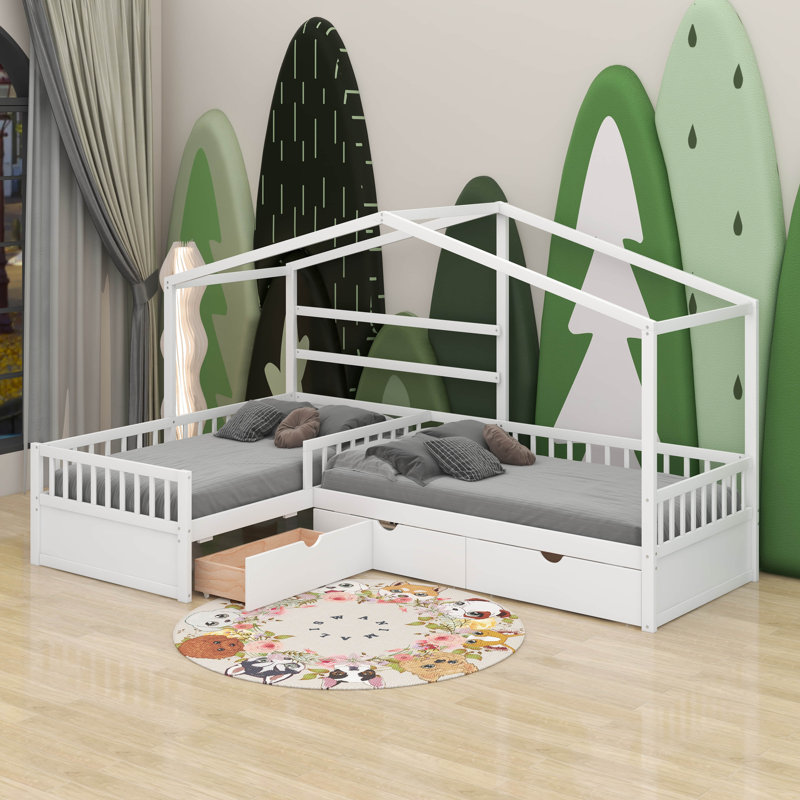 Lit plateforme simple avec tiroirs, Blanc