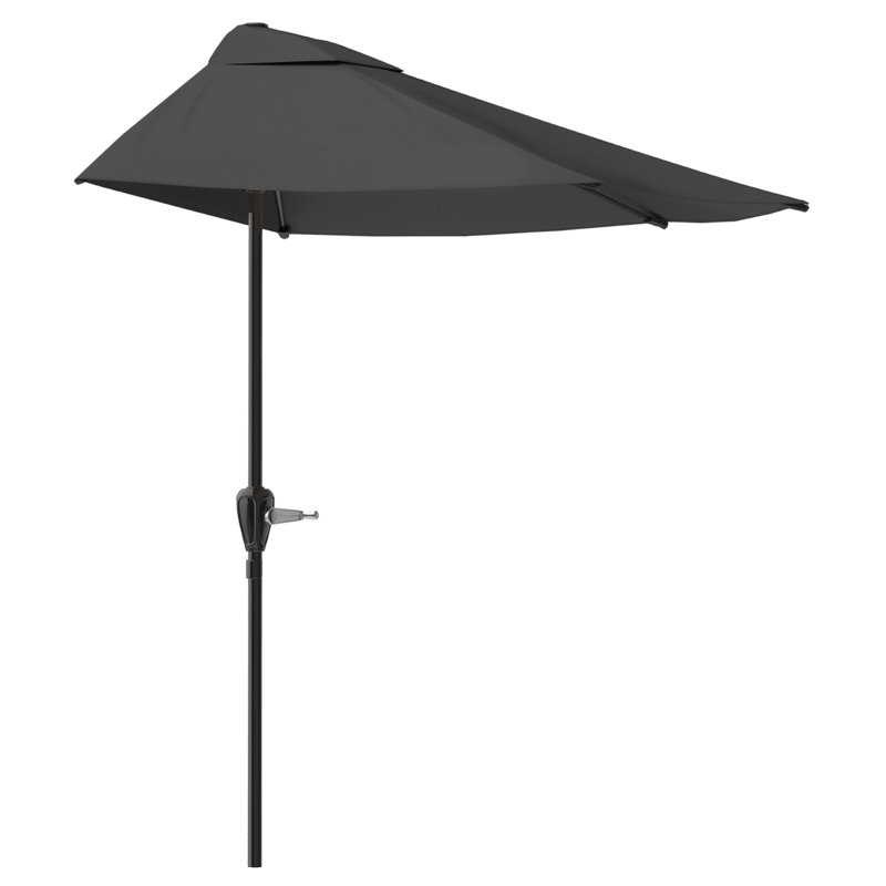 Half Umbrella Outdoor Patio Shade - 9 ft Patio Umbrella with Easy Crank - Small Canopy for Balcony, Table, or Deck by Pure Garden (Grey)