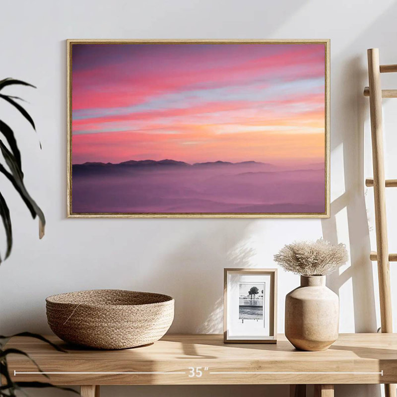 Lever de soleil rose, Cadre flottant en bois naturel, 25 po x 17 po
