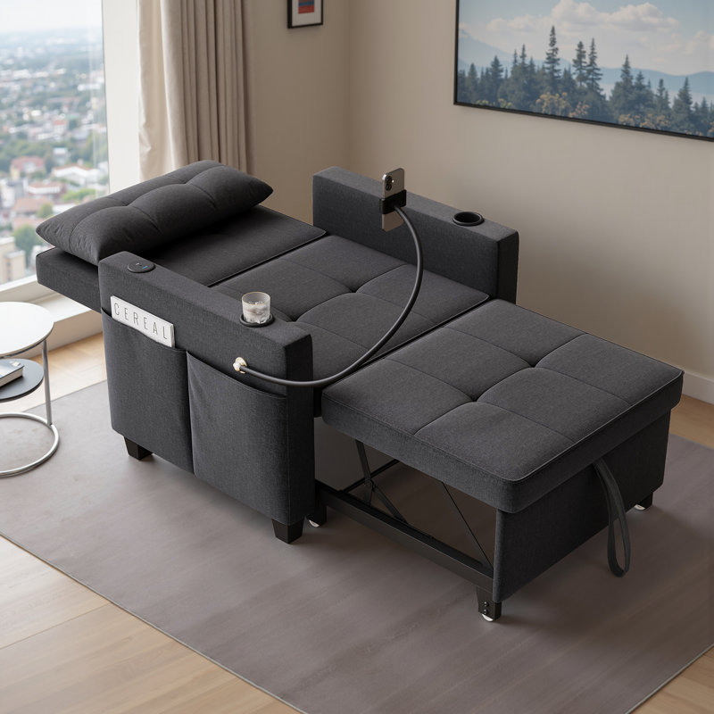 Convertible Recliners 3-In-1 Chaise Lounge Sleeper Sofa with Phone Holder, Charging, Cup Holder and Pocket