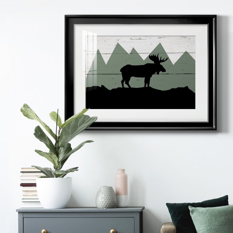 Mountain Moose " Mountain Moose ", Black Framed, 18.5" H x 24.5" W x 1" D, White