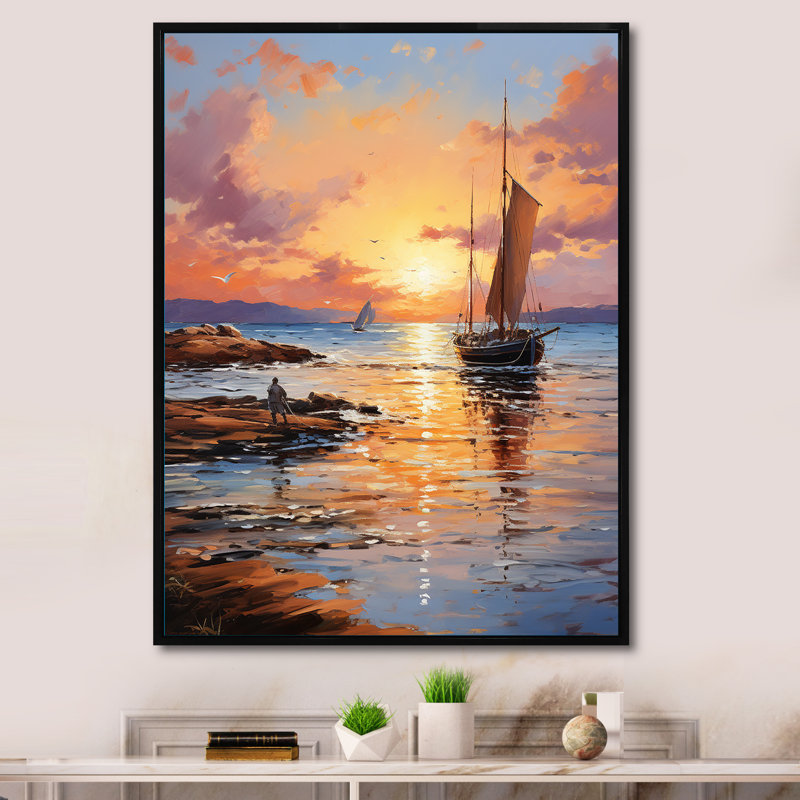 Espagne, coucher de soleil à Ibizas III, reproduction d'art sur toile, H 20 po x l 12 po x P 1 po, Cadre flottant noir
