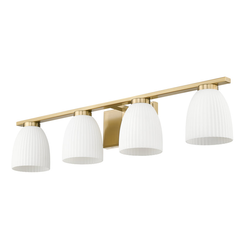 Mateo Modern Vanity, Gold, 6.5" H x 32" W x 6.5" D, 4 Lights