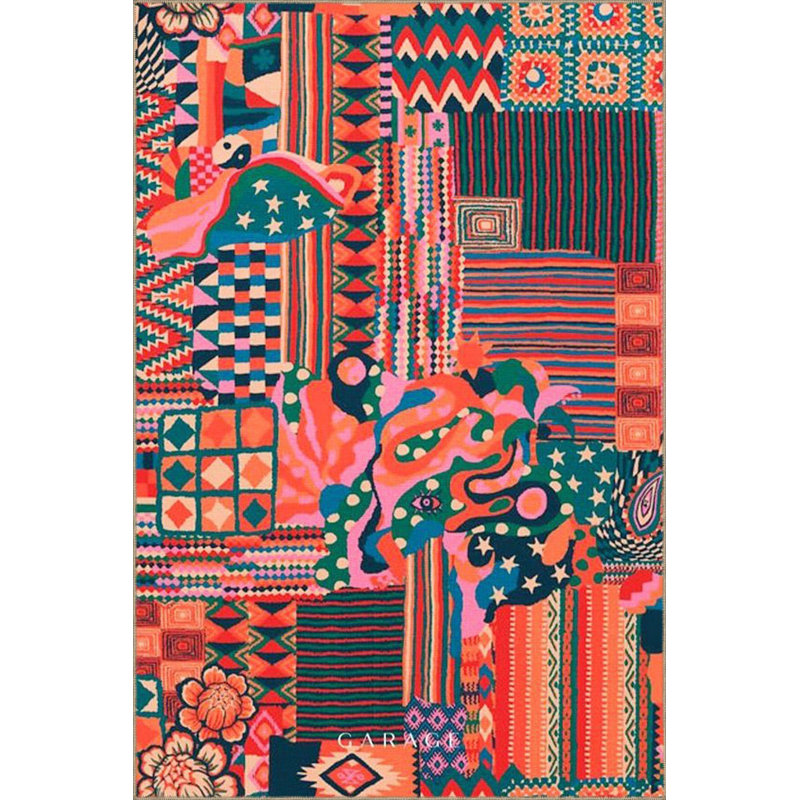 Tapis décoratif moderne à motif animalier rouge moderne, Sous-tapis carré 3 pi 3 po inclus