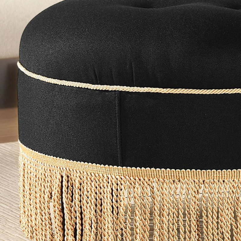 Neptune Upholstered Ottoman, Jet Black Basketweave