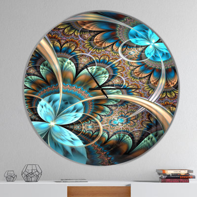 Fleur fractale bleu clair - horloge murale moderne