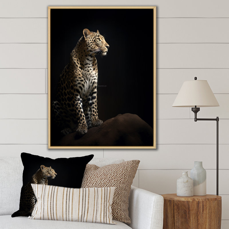 Superbe Portrait de faune léopard I - reproduction sur toile, H 44 po x l 34 po x P 1,5 po, Cadre naturel flottant