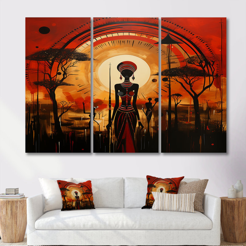 «African Silhouettes African Vision», ensemble d'art mural africain, Toile tendue, H 32 po x l 48 po x P 1 po