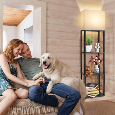 Floor Lamp With Shelves, Modern Standing Lamp With Wireless Charger, 1 Drawer And 2 Usb Ports & 2 Power Outlet