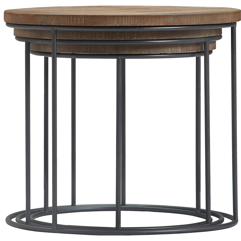 Berkshire 23" Round Distressed Wood and Metal Nesting Side Tables