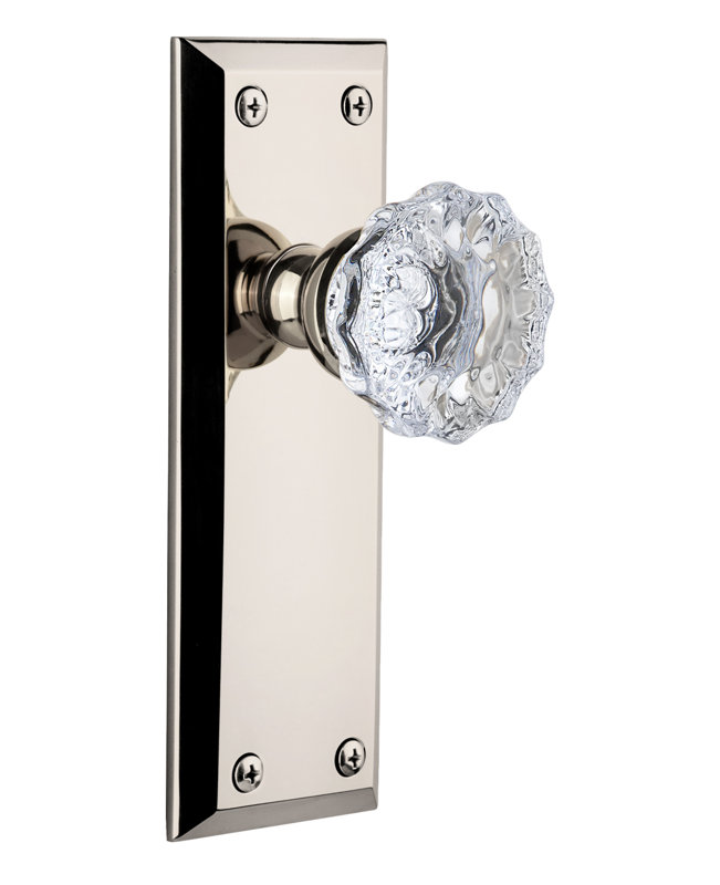 Grandeur Fifth Avenue Plate Double Dummy with Fontainebleau Crystal Door Knob, Polished Nickel