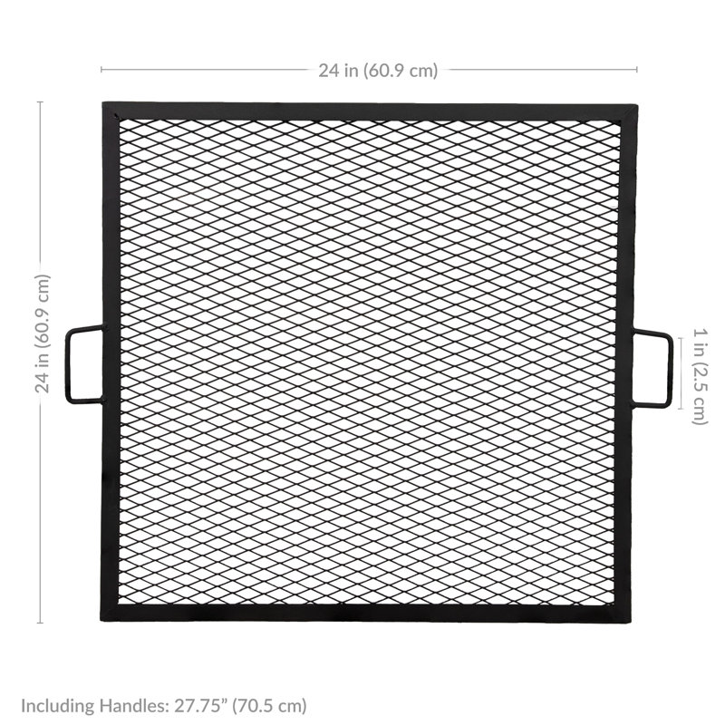 Heavy-Duty Black Steel Square Fire Pit Cooking Grill with Handles