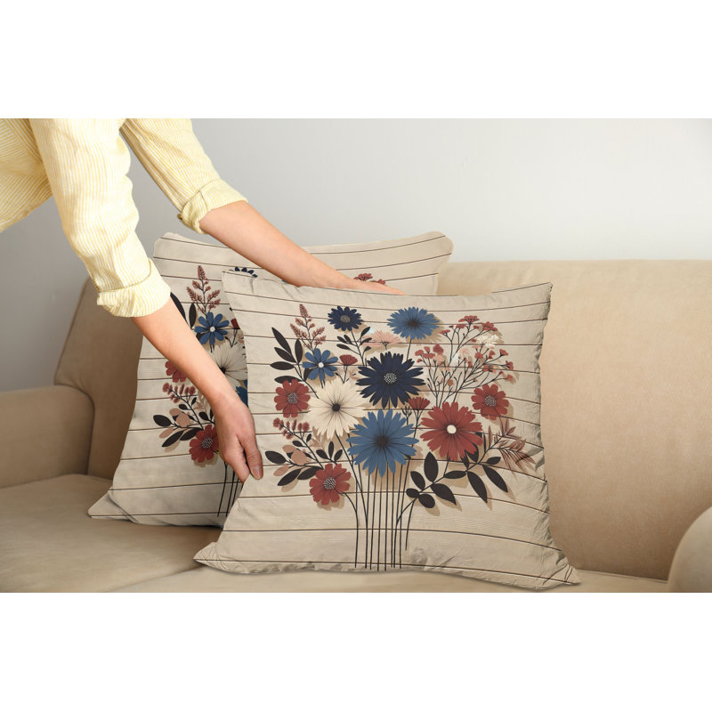 Night Blue Ruby and Champagne Floral Microfiber Reversible Throw Pillow Covers, Set of 2