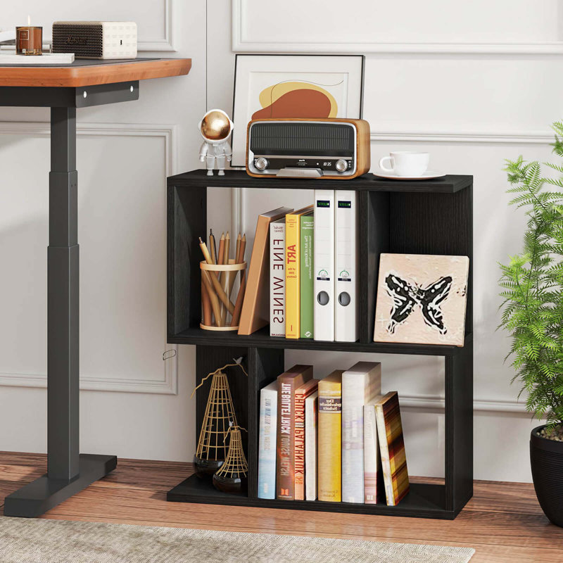 1 table d'appoint à 3 niveaux avec bibliothèque géométrique et tablette de rangement ouverte, Noir, noir, noir, noir