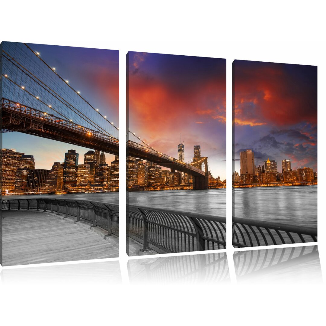 3-tlg. Leinwandbilder-Set „Brooklyn Bridge in New York", Fotodruck