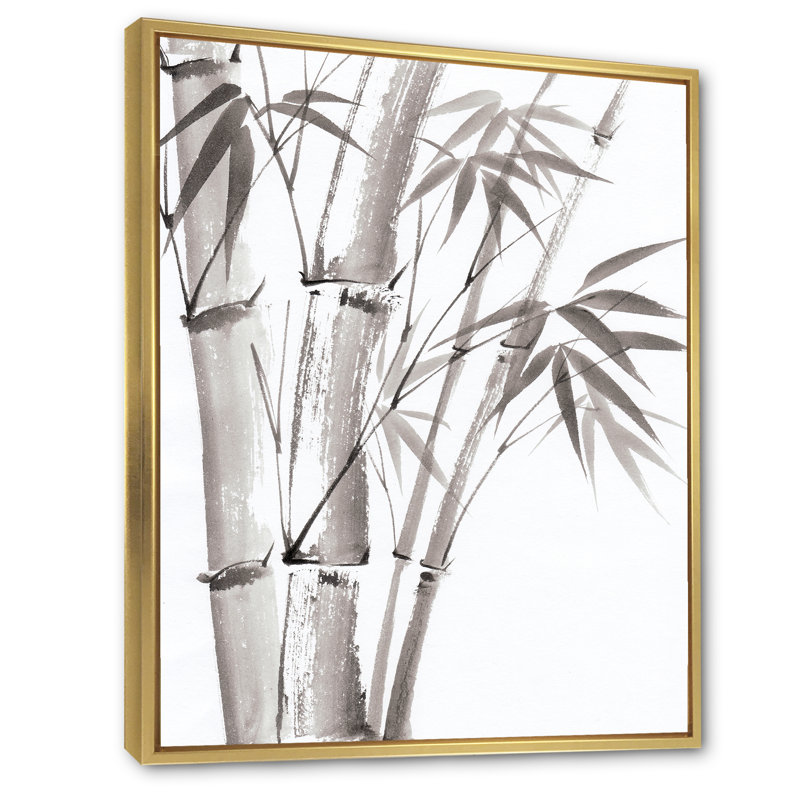 Palmier en bambou - III sur toile, H 32 po x l 24 po x P 1 po, Cadre flottant doré