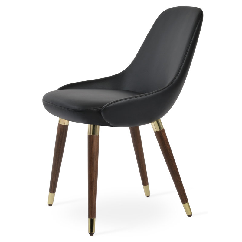 Gazel Wood Side Chair, Black Leatherette