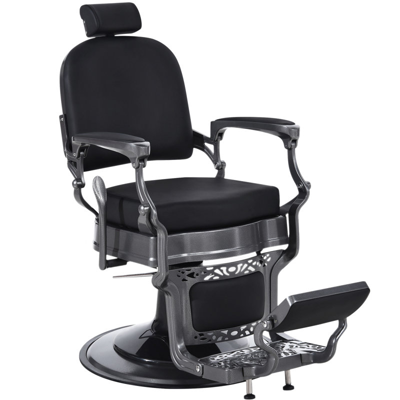 Heavy Duty Hydraulic Barber Salon Reclining Chair, Black Faux Leather