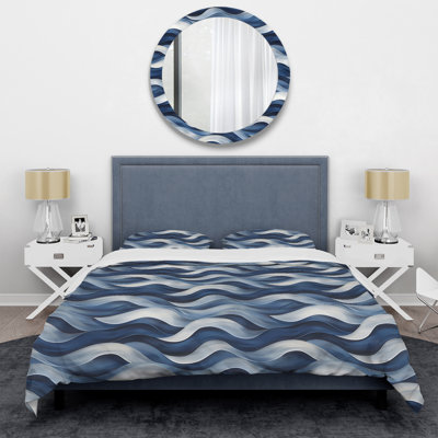 Ensemble de housse de couette Modern White Waves V - blanc et bleu
