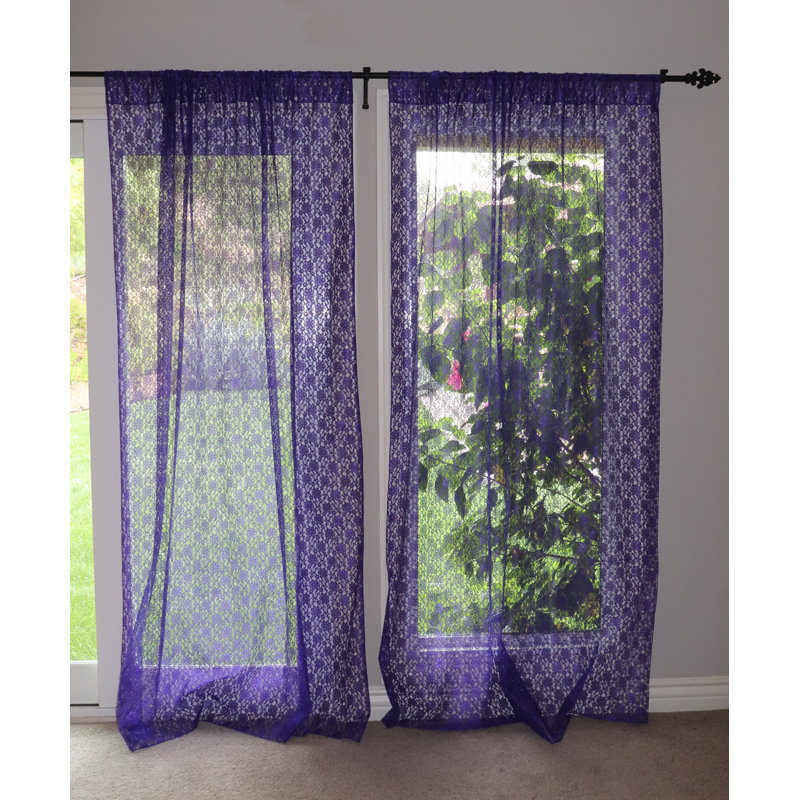 Pateros Lace Sheer Curtain Single Panel, Purple, 58" W x 96" L