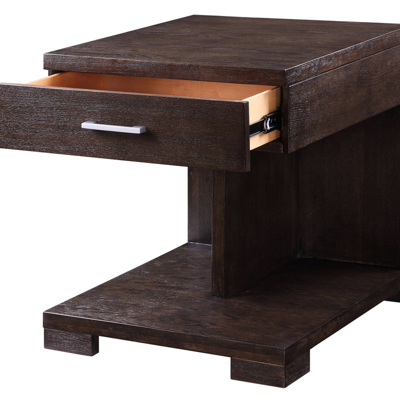 Table de bout en bois en noyer avec tiroir et tablette de rangement supplémentaire 1 divisée pour l'organisation