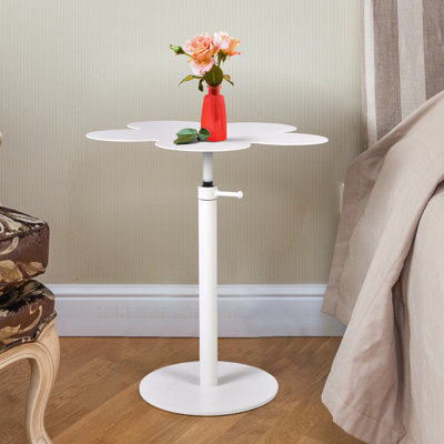 Table de bout Tray en métal, table de collation intérieure et extérieure imperméable et antirouille, blanc (plateau en forme de fleur)