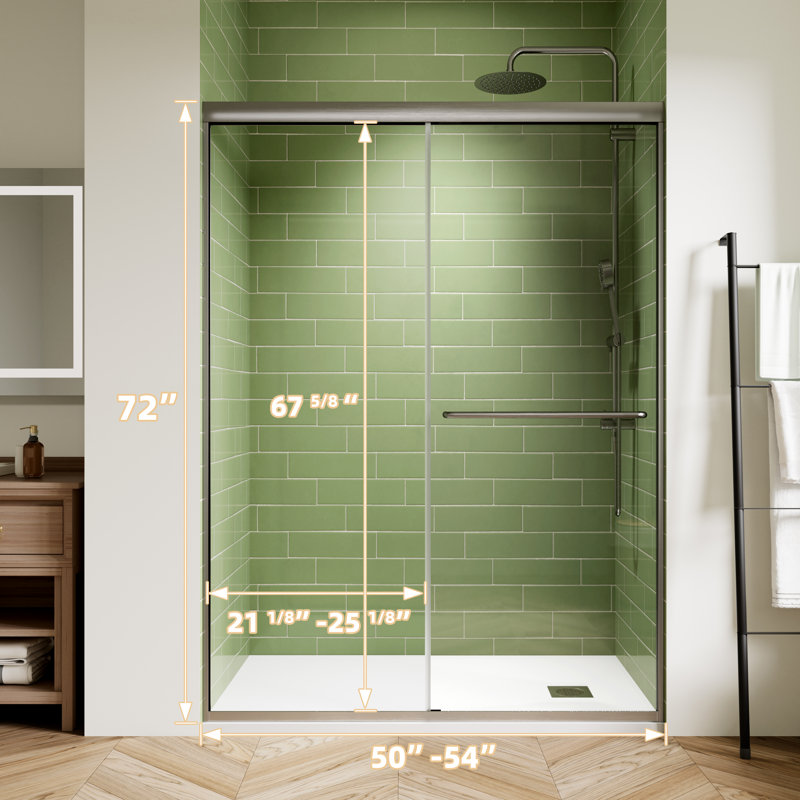 50-54 in. W x 72 in. H Semi-Frameless Double Sliding Shower Door with 1/4 in. Tempered Clear Glass, Brushed Nickel