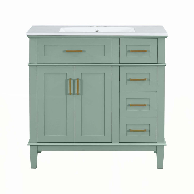 Modern Bathroom Vanity with Ceramic Sink and Multiple Storage Options for Enhanced Functionality