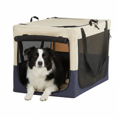 Canine Travel Crate Featuring an Adjustable Fabric Cover Supported by a Spiral Iron Pipe Frame, Reinforced Stitching, and a 3-Door Design