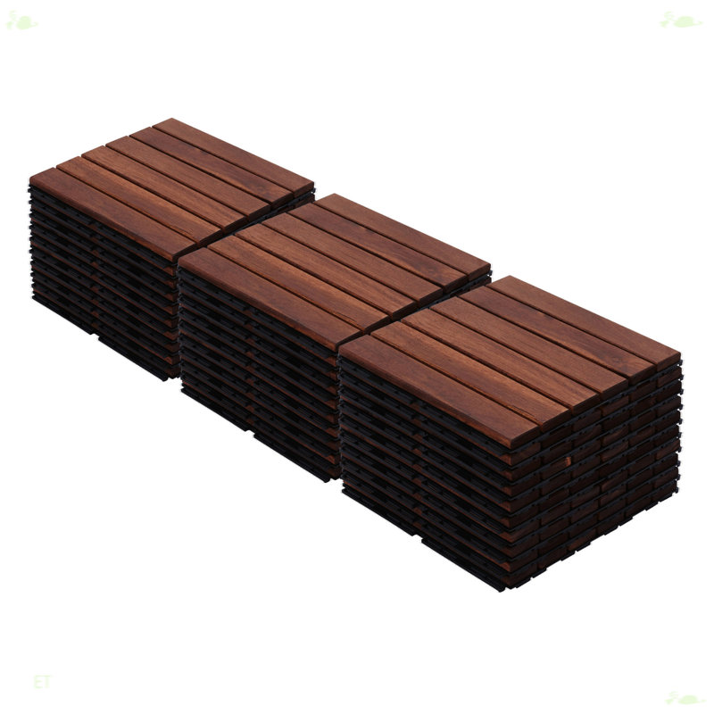 Walnut Brown Acacia Wood Interlocking Deck Tiles, 12x12 inch, Set of 10