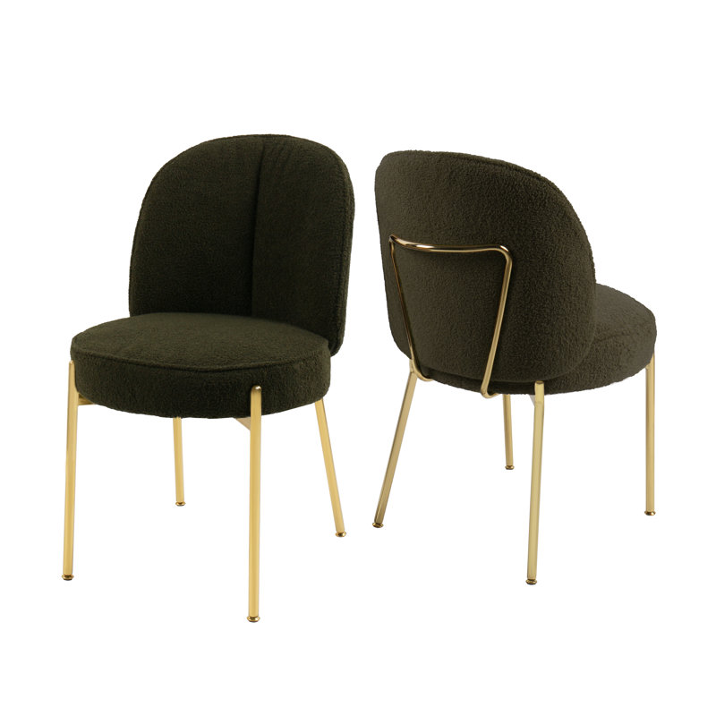 Chaise de salle à manger en tissu brun avec pieds dorés (ensemble de 2), Vert