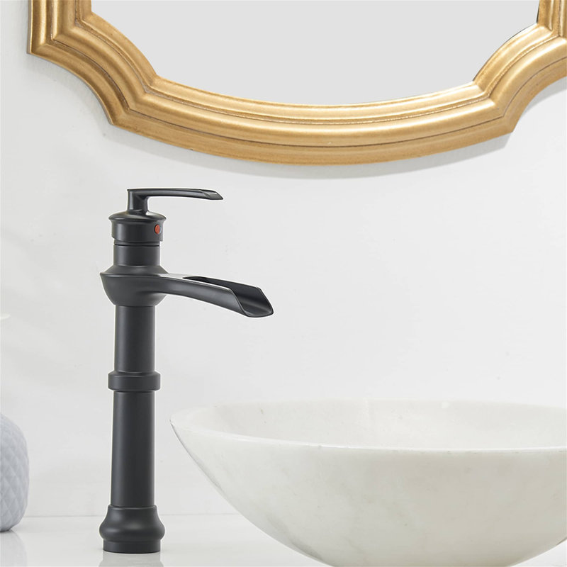 Robinet pour salle de bain à un trou avec ensemble de drain, Noir mat