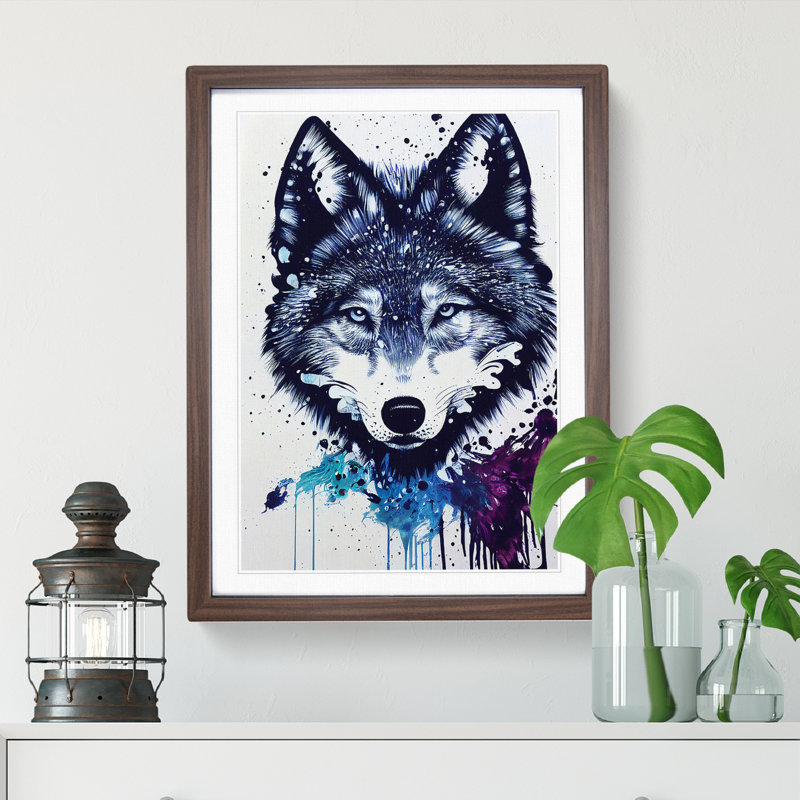 Painted Wolf No.2 - Framed Print, 46cm H x 34cm W x 2cm D, Walnut Framed
