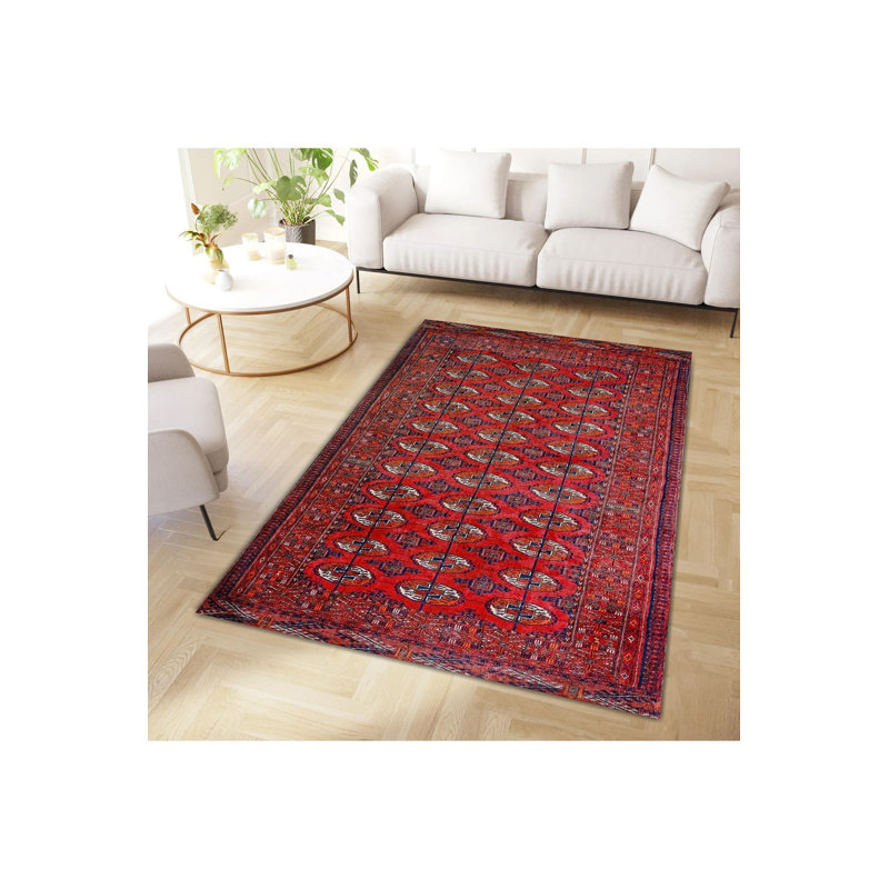 Tapis décoratif rétro bourgogne, Tapis de couloir 3 pi 3 po x 6 pi 7 po inclus